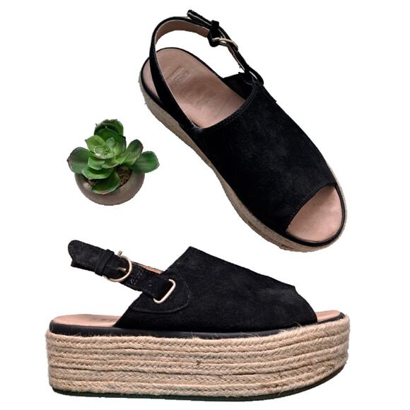 SPERRY Black Suede Delmare Platform Espadrille Sandals SIze 8 - Picture 1 of 9